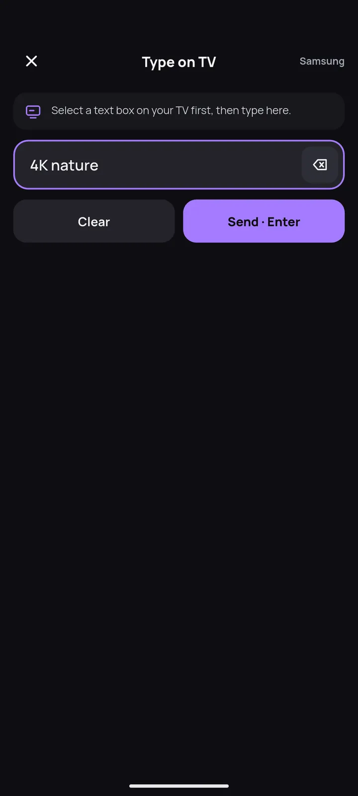 Keyboard screen for typing on the TV