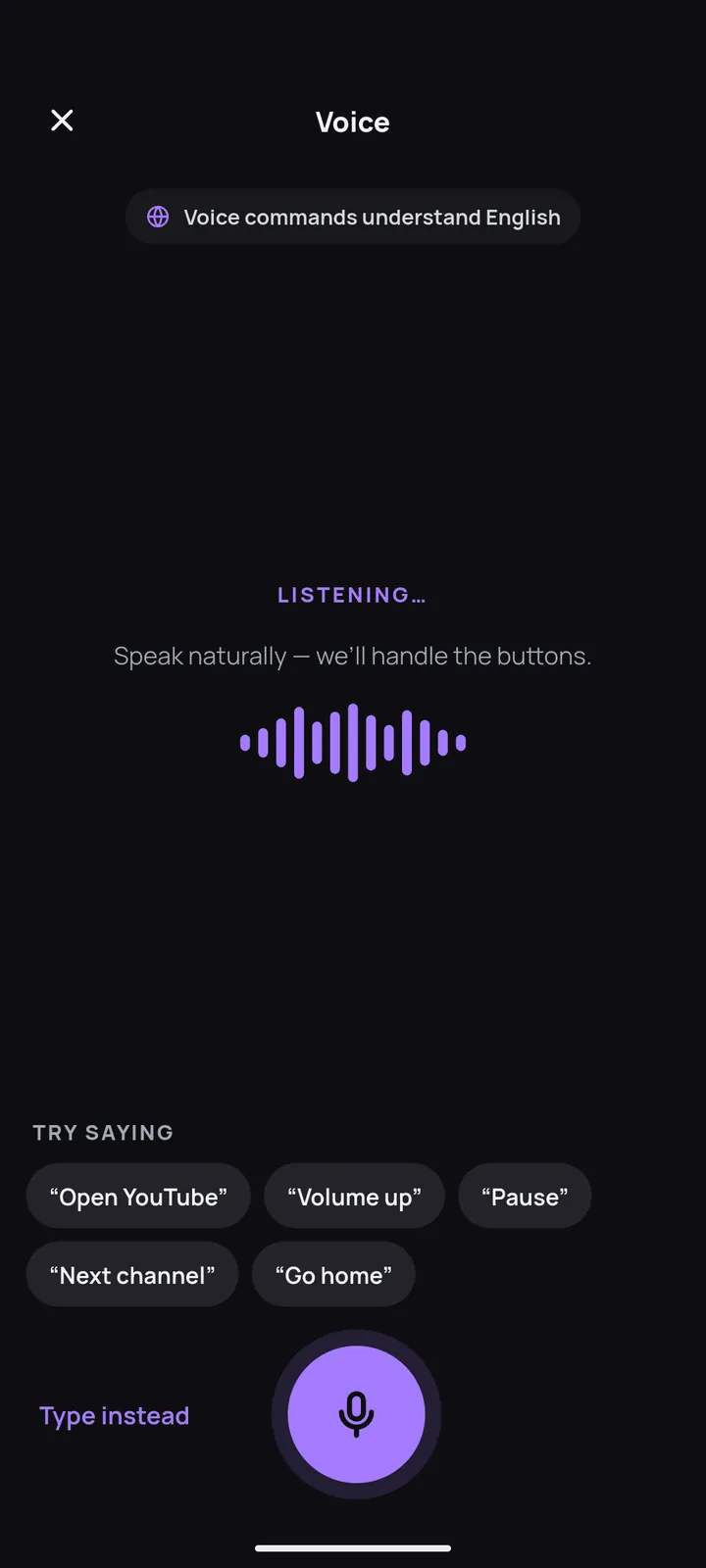 Voice command screen