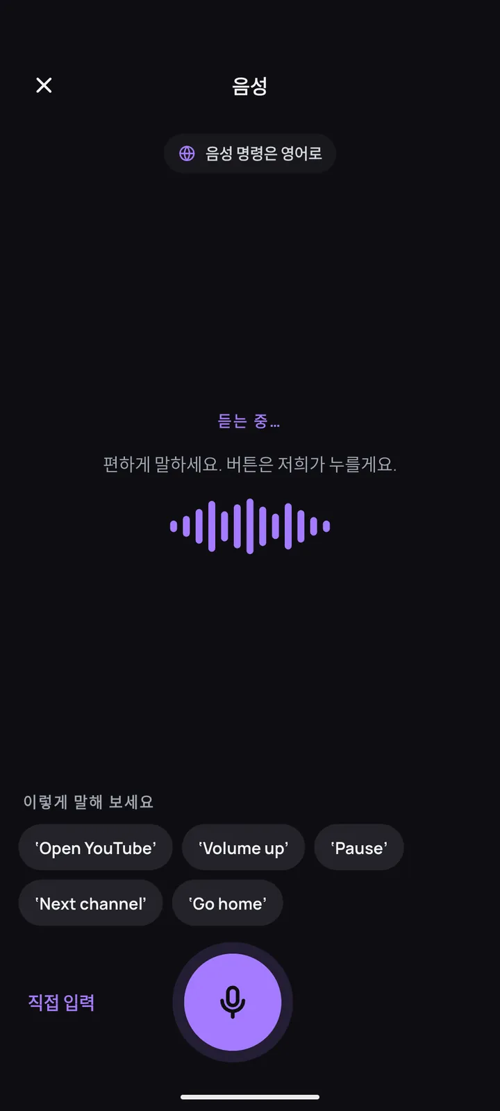 음성 명령 화면