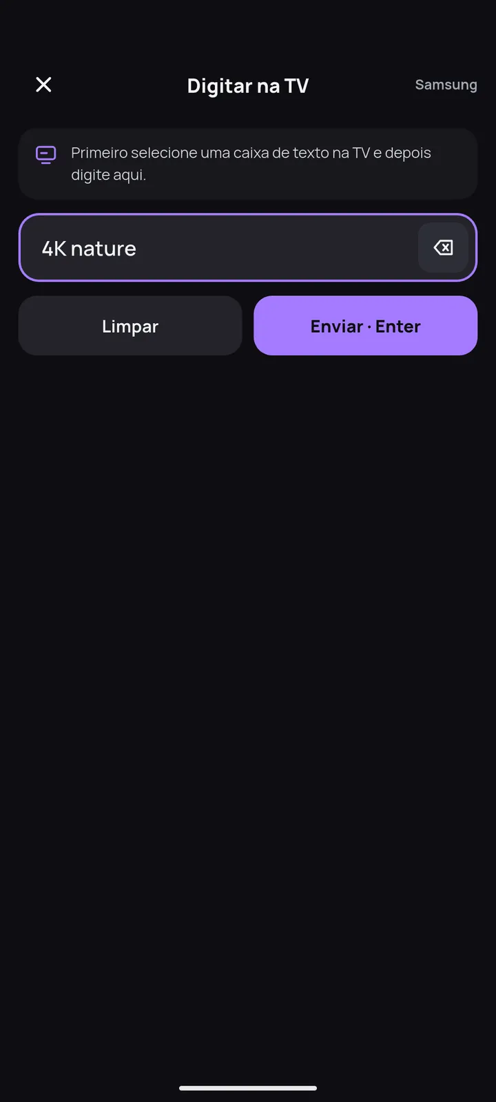 Tela do teclado para digitar na TV
