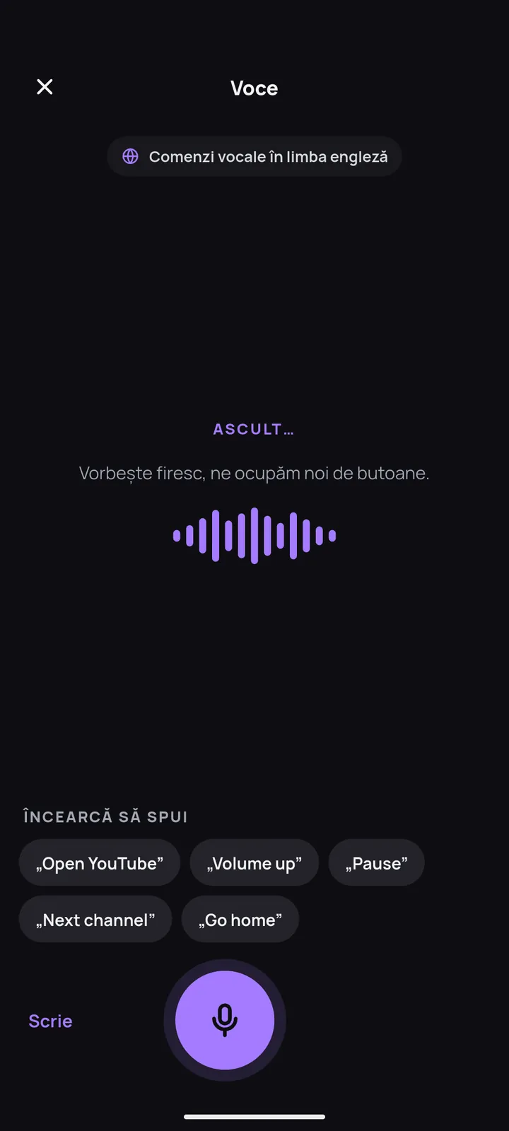 Ecranul comenzilor vocale