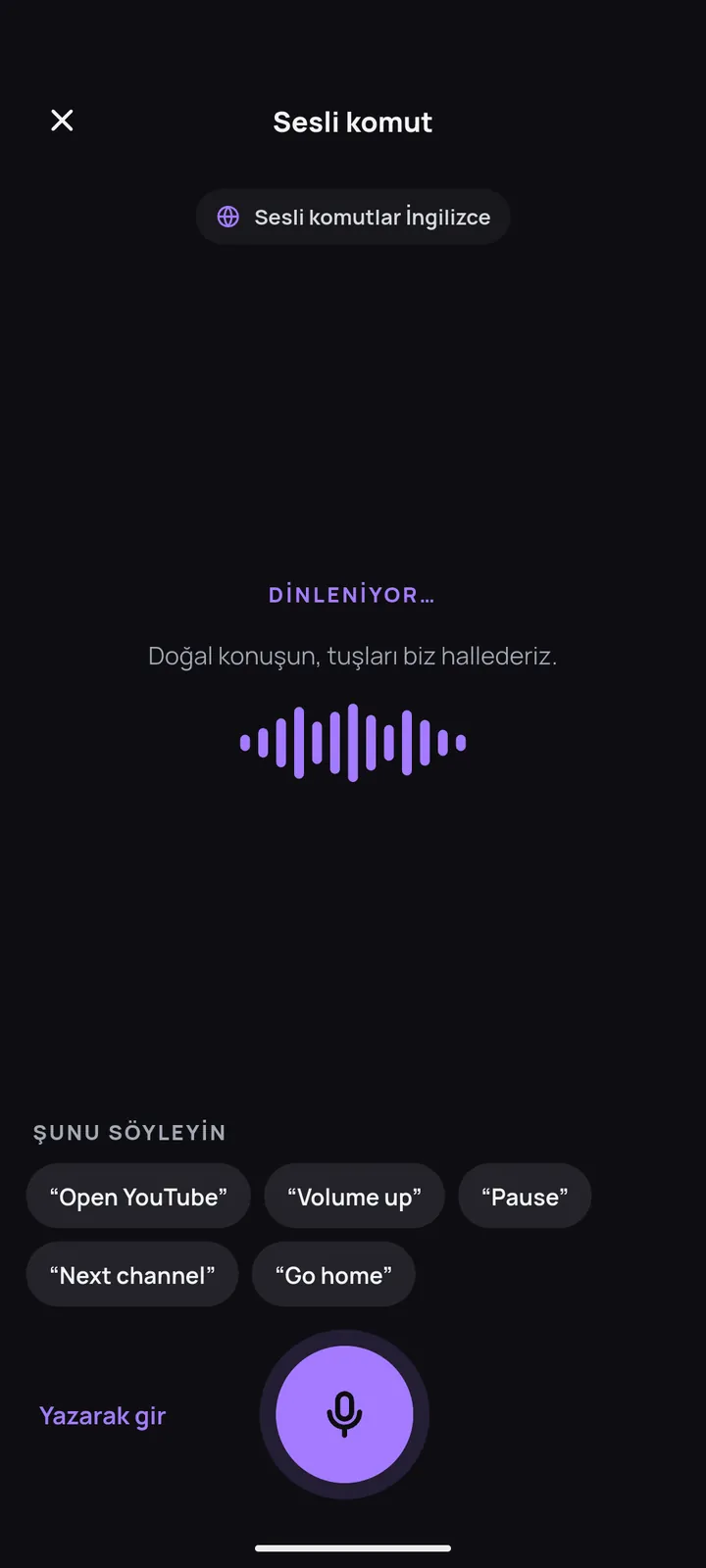 Sesli komut ekranı